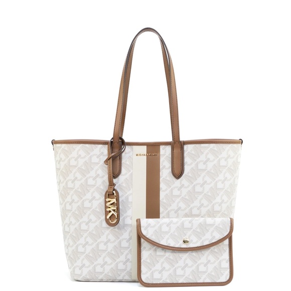 Michael Kors Empire Logo Eliza Large East West Open Tote bag Brown and Cream NWT - Picture 5 of 13